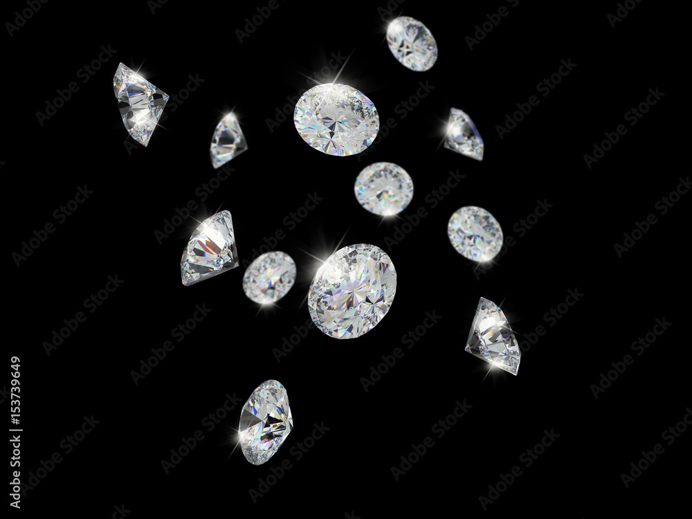 Diamond group falling, 3d illustration.