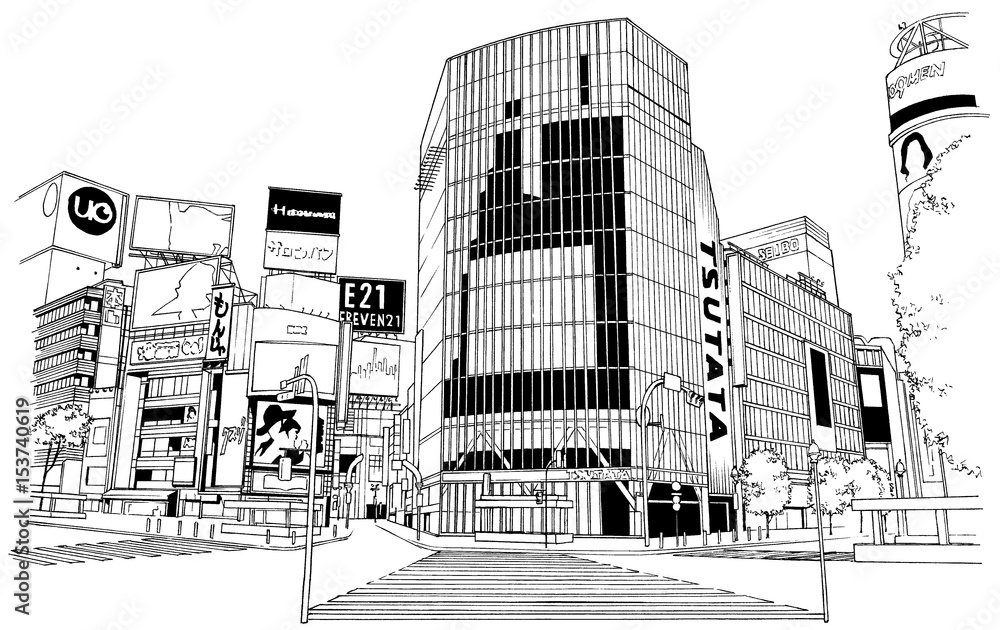 漫画風ペン画イラスト 繁華街 漫画風ペン画イラスト 繁華街