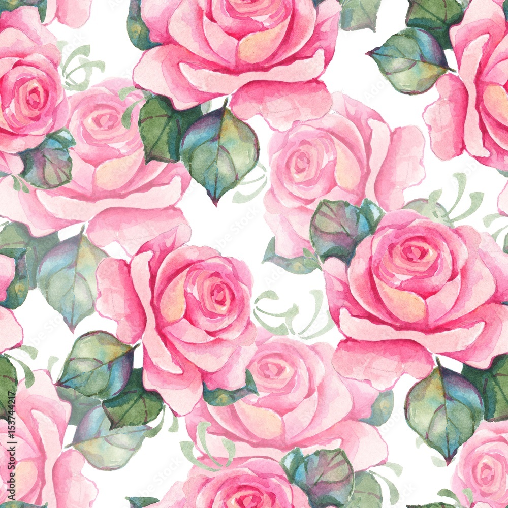 Hand drawn watercolor floral seamless pattern. Vintage flowers 1