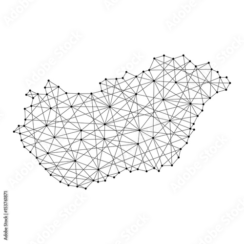 Canvas Print Map of Hungary from polygonal black lines and dots of vector illustration