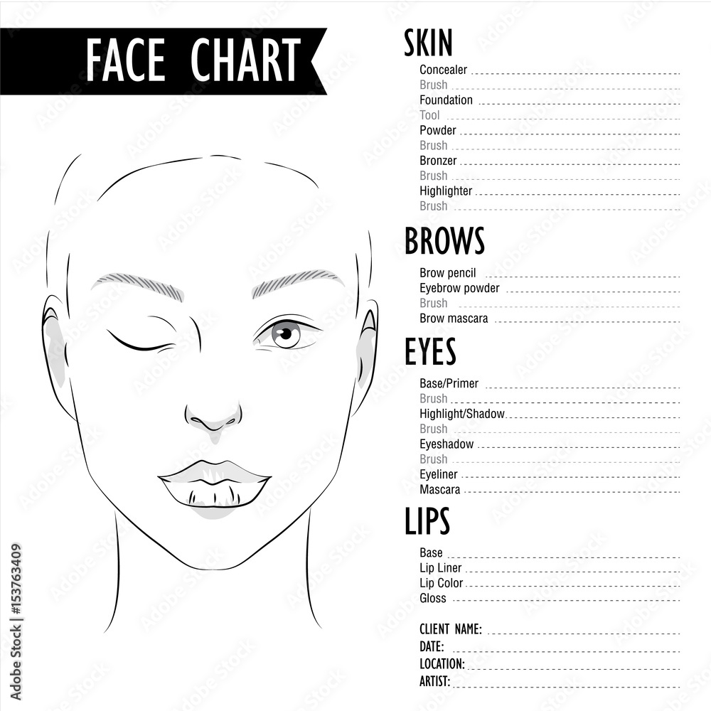Face chart make up.Ideal Facial Proportions.Beauty Face chart make up.Ideal Facial Proportions.Beauty