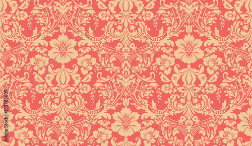 Vector seamless damask pattern. Red and yellow image. Rich ornament, old Damascus style pattern for wallpapers, textile, Scrapbooking etc.