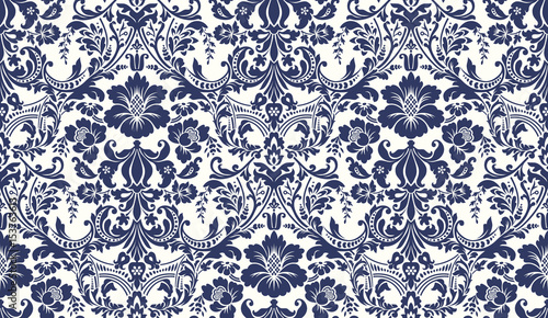 Vector seamless damask pattern. Blue and ivory image. Rich ornament, old Damascus style pattern for wallpapers, textile, Scrapbooking etc.