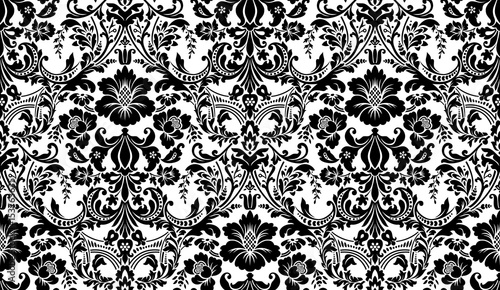Vector seamless damask pattern. Black and white image. Rich ornament, old Damascus style pattern for wallpapers, textile, Scrapbooking etc.