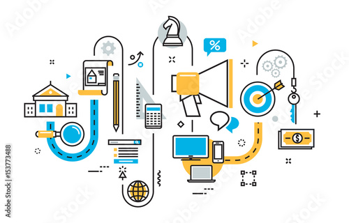Flat line illustration concept of graph, plan, scheme, echanism,structure, algorithm, step of rent service, sale of real estate process, marketing, property for website banner and landing page header