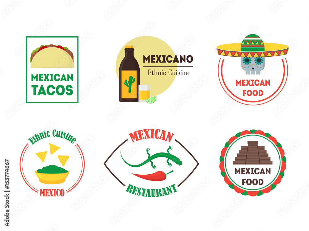 Mexican Food Badges or Labels Set. Vector