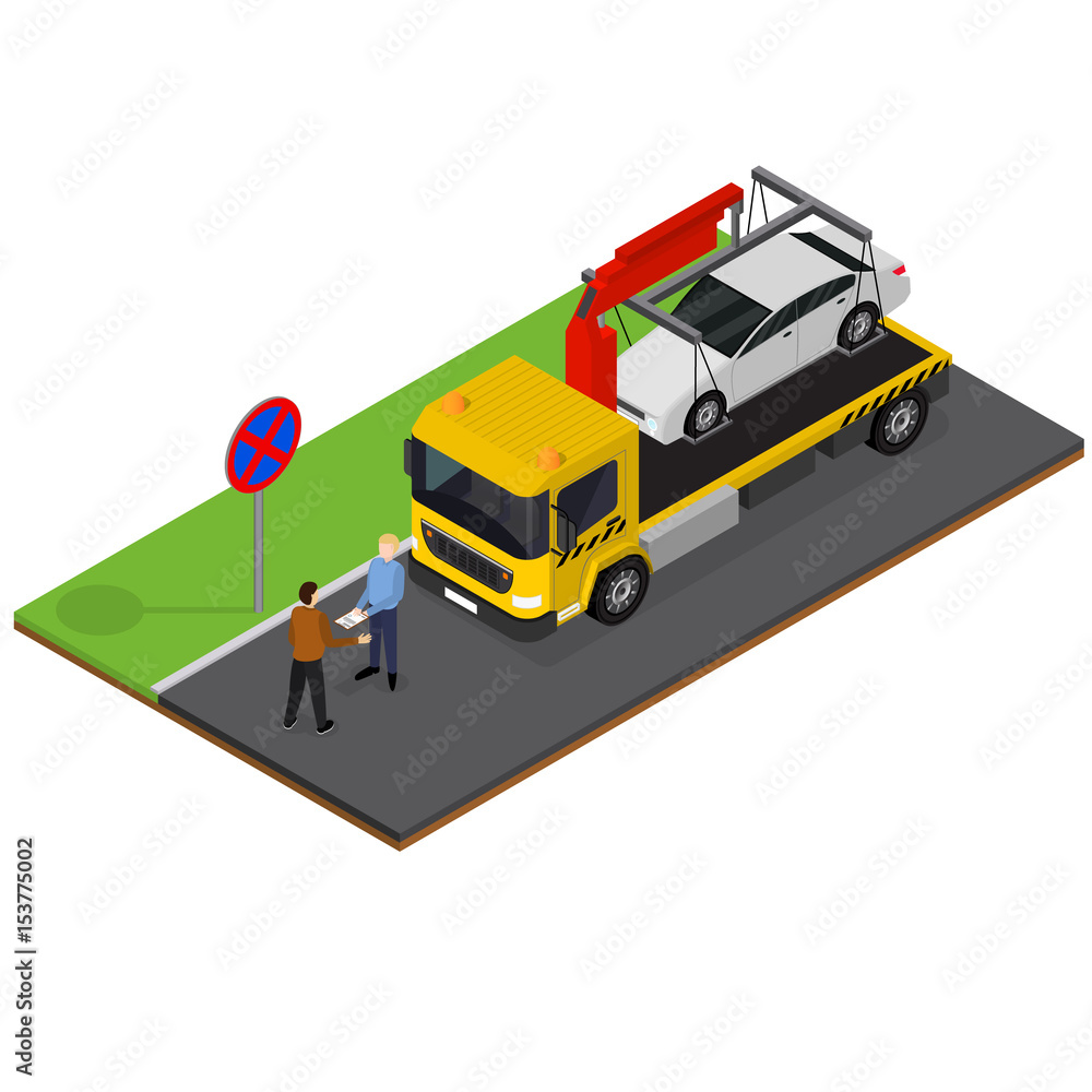 Tow Truck Isometric View. Vector Tow Truck Isometric View. Vector