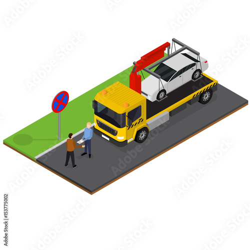 Tow Truck Isometric View. Vector