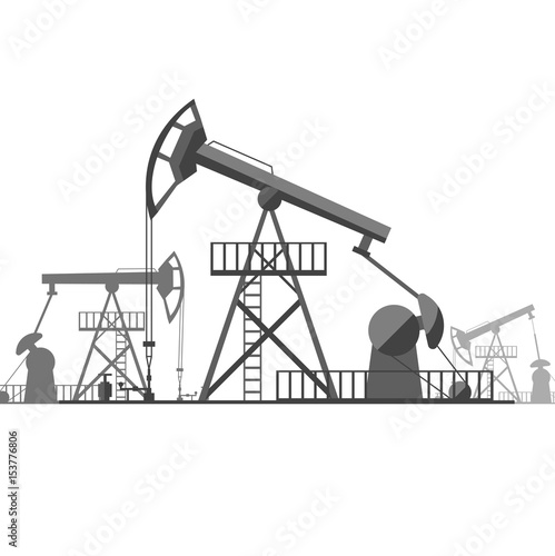 Silhouette Black Oil Derrick on Background. Vector