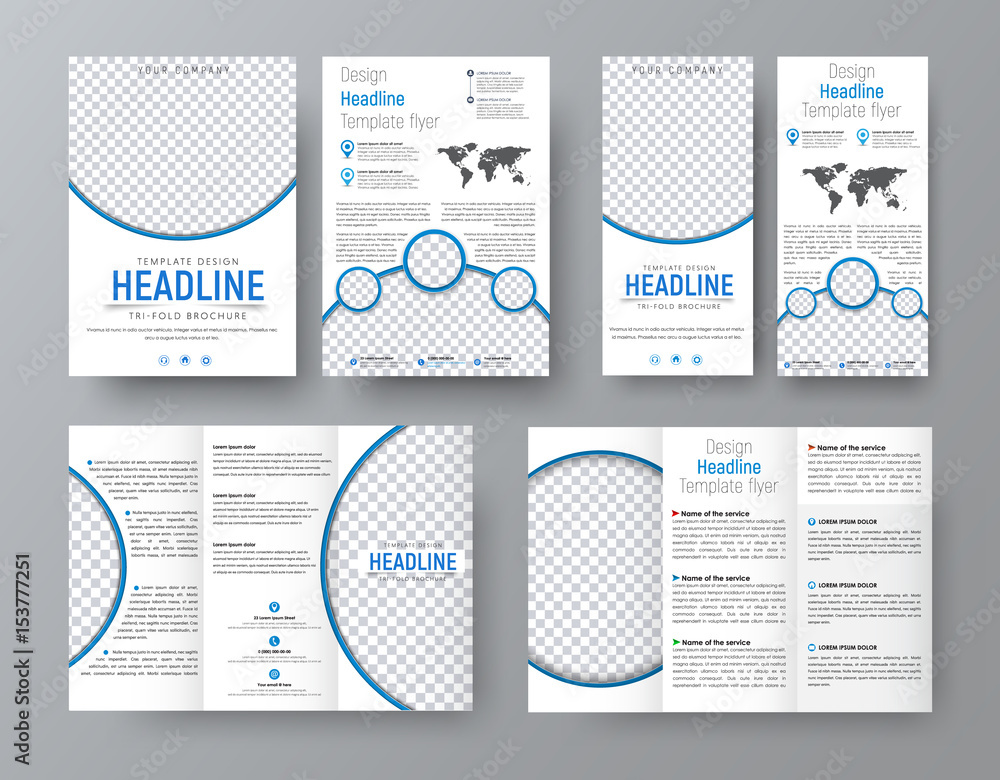 Templates of flyers, brochures of standard size for business with blue elments Templates of flyers, brochures of standard size for business with blue elments
