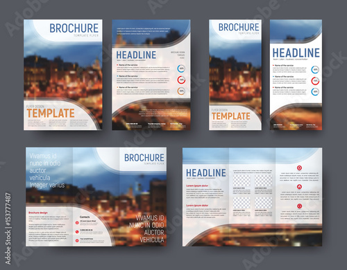 Set brochute and flyer with blurred photo for sample