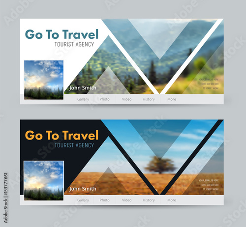 Template of white and black banner with triangles for images for social networks