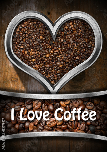 I Love Coffee - Heart with Roasted Coffee Beans