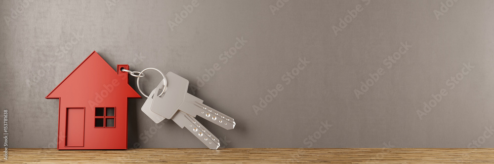 Schlüssel mit Haus an Wand gelehnt Stock-Illustration