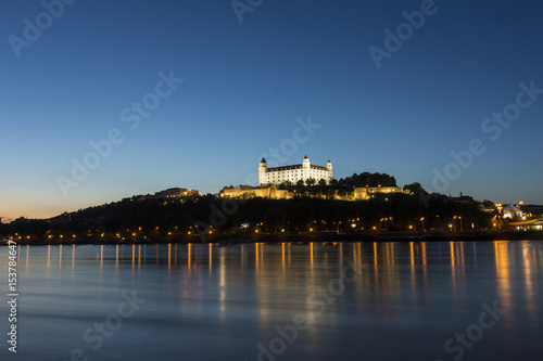 A panoramic vie of the castle of Bratislava by night