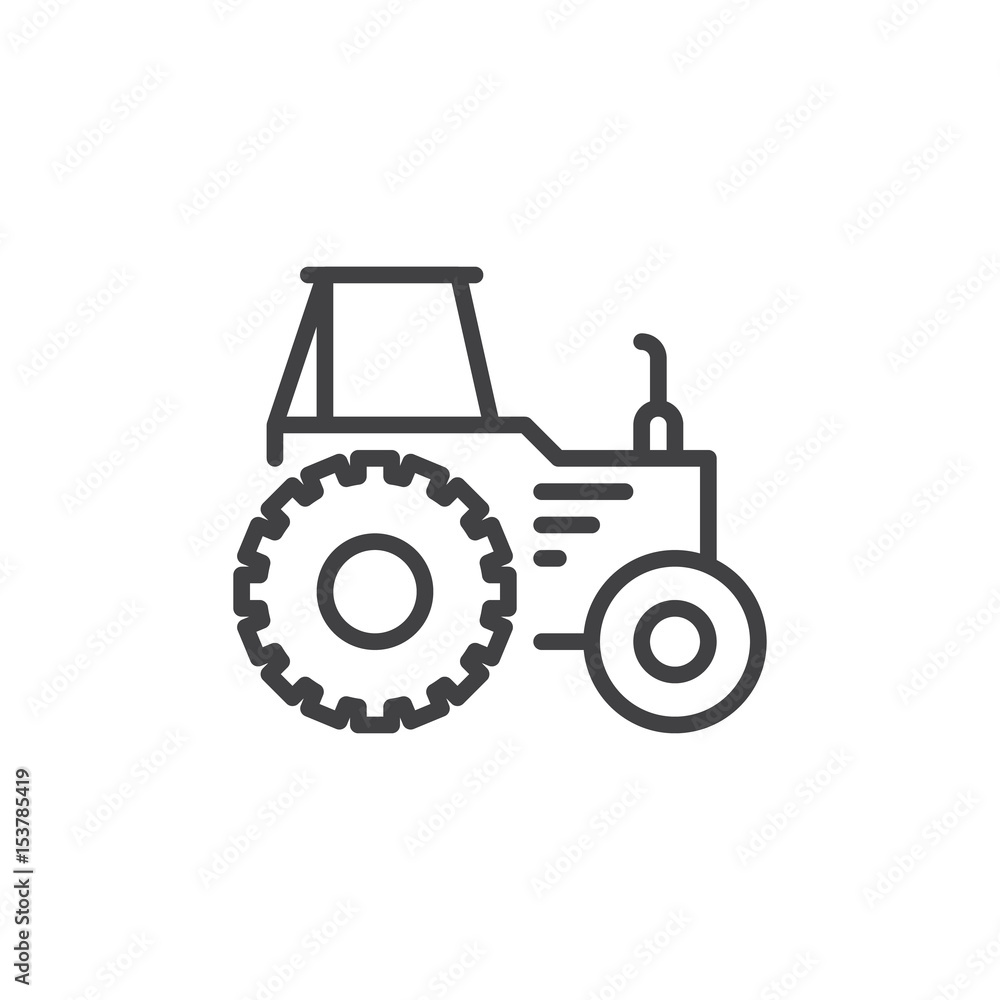 Tractor line icon, outline vector sign, linear style pictogram isolated ...