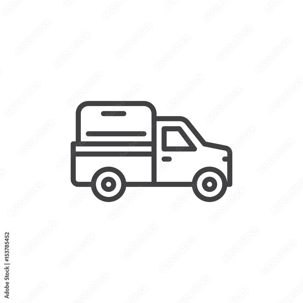 Pickup truck line icon, outline vector sign, linear style pictogram isolated on white. Symbol, logo illustration. Editable stroke. Pixel perfect