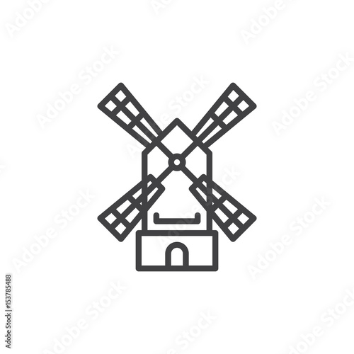 Mill line icon, outline vector sign, linear style pictogram isolated on white. Symbol, logo illustration. Editable stroke. Pixel perfect
