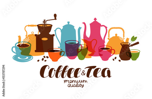 Drinks, tea, coffee banner. Design template for restaurant menu or cafe. Vector illustration
