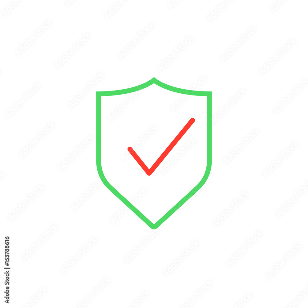 Shield With Check Mark line icon, guard outline vector logo illustration, linear pictogram isolated on white Shield With Check Mark line icon, guard outline vector logo illustration, linear pictogram isolated on white
