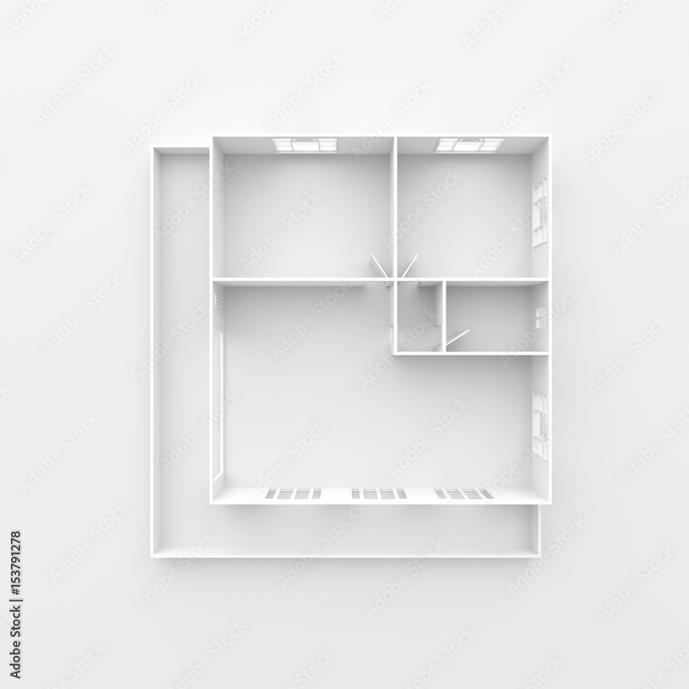 3d interior rendering of empty white home apartment 3d interior rendering of empty white home apartment