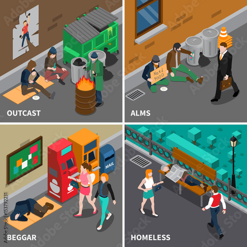 Homeless People Isometric Design Concept