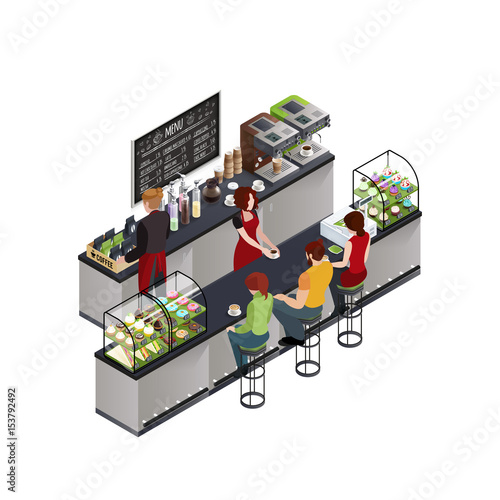 Hipster Coffee Bar Isometric Poster
