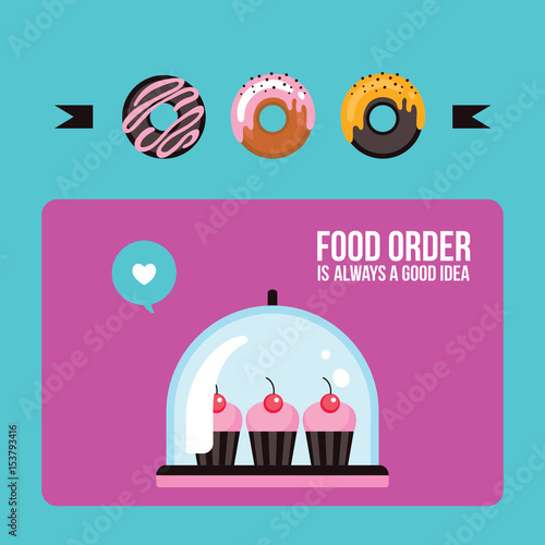 Cupcakes and donuts Colorful banner Delicious sweet dessert