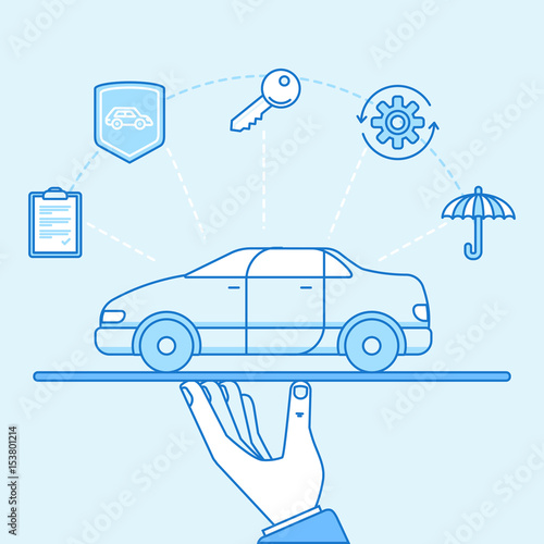 Vector illustration and infographics design elements in modern flat linear style - car insurance