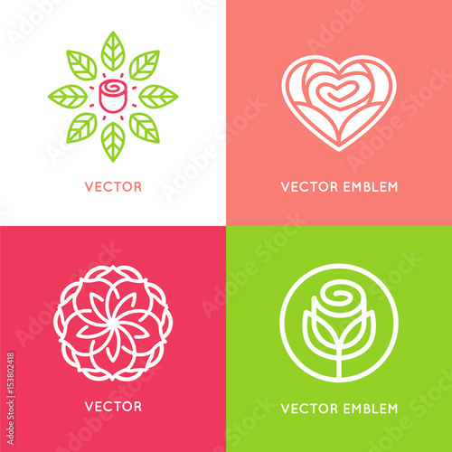 Vector set of logo design templates and emblems - rose flowers