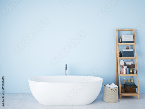 blue spa bathroom. 3d rendering