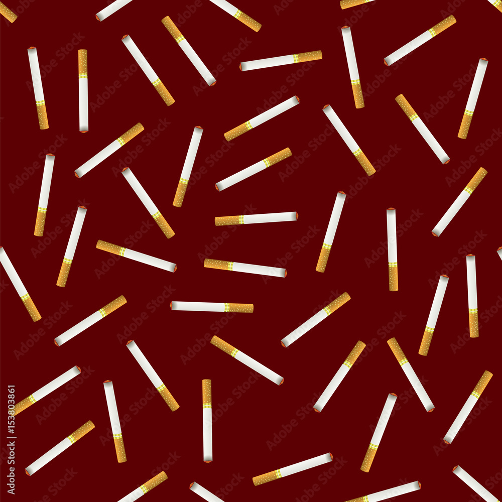 Burning Cigarette Seamless Pattern on Red Background Burning Cigarette Seamless Pattern on Red Background