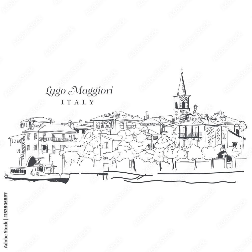 Freehand digital drawing of Lago Maggiore, Italy