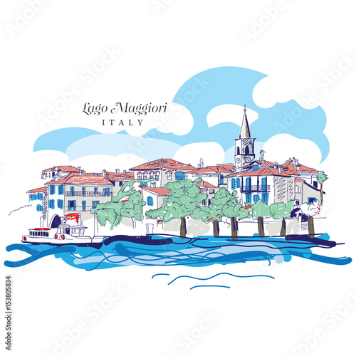 Freehand digital drawing of Lago Maggiore, Italy