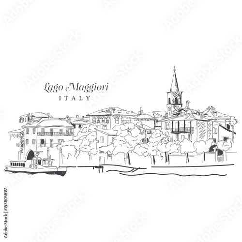 Freehand digital drawing of Lago Maggiore, Italy
