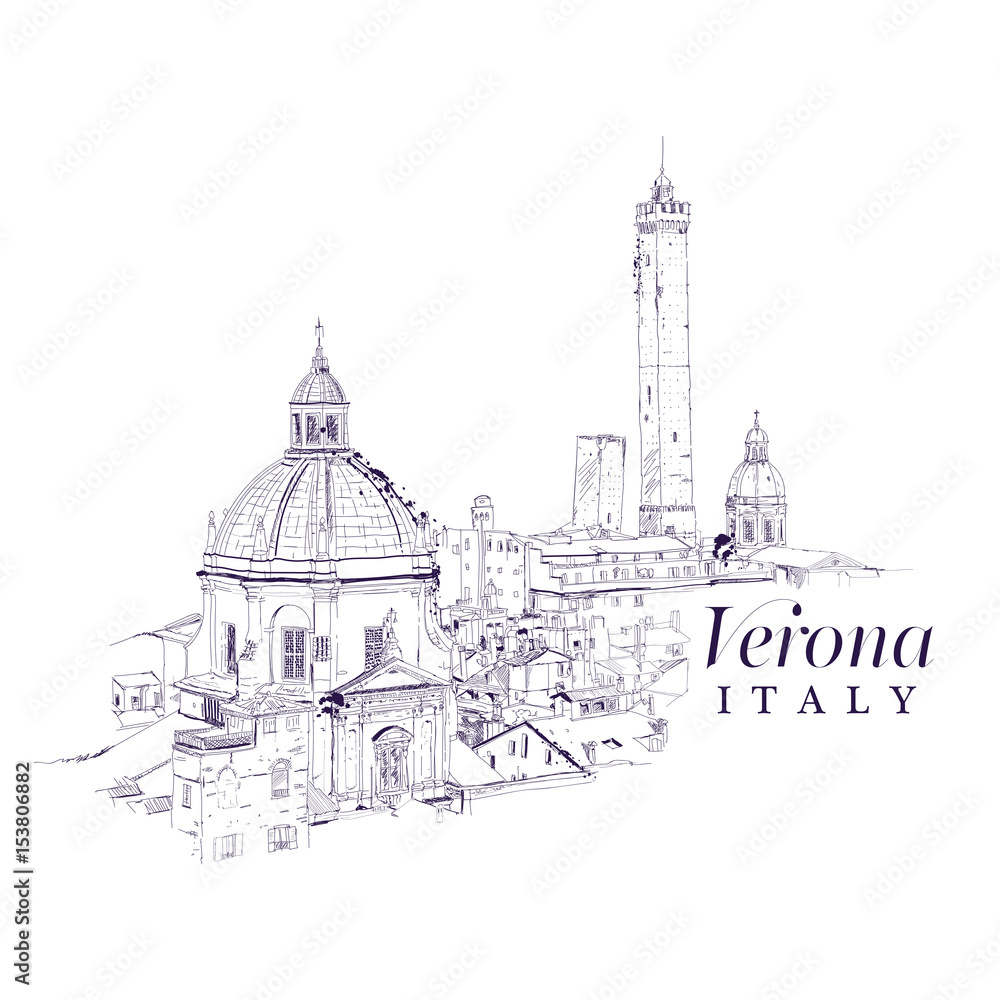Freehand digital drawing of Verona, Italy