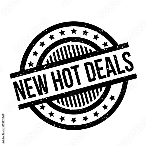 New Hot Deals rubber stamp. Grunge design with dust scratches. Effects can be easily removed for a clean, crisp look. Color is easily changed.