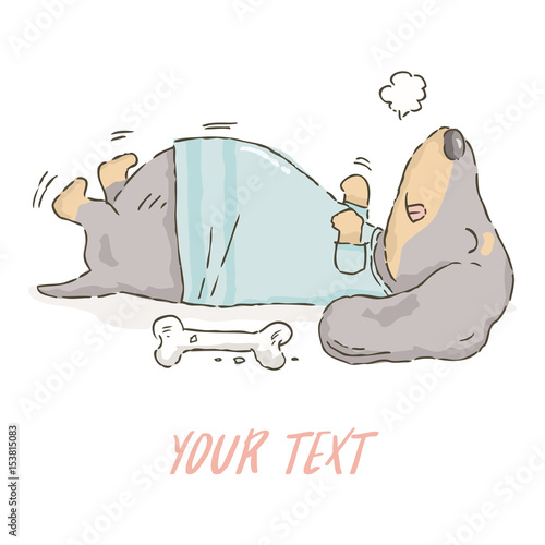Cute cartoon Dachshund feels happy after finished 
a meal in watercolor style, vector
