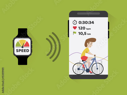Cycling tracker app graphical user interface for smartwatch and smartphone - illustration
