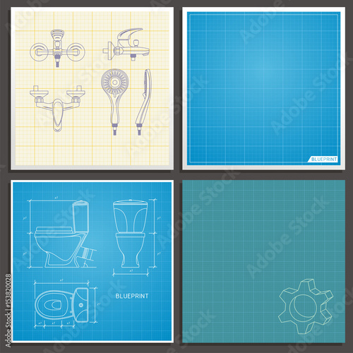 Toilet bowl and faucet outline. Front, side and top view.