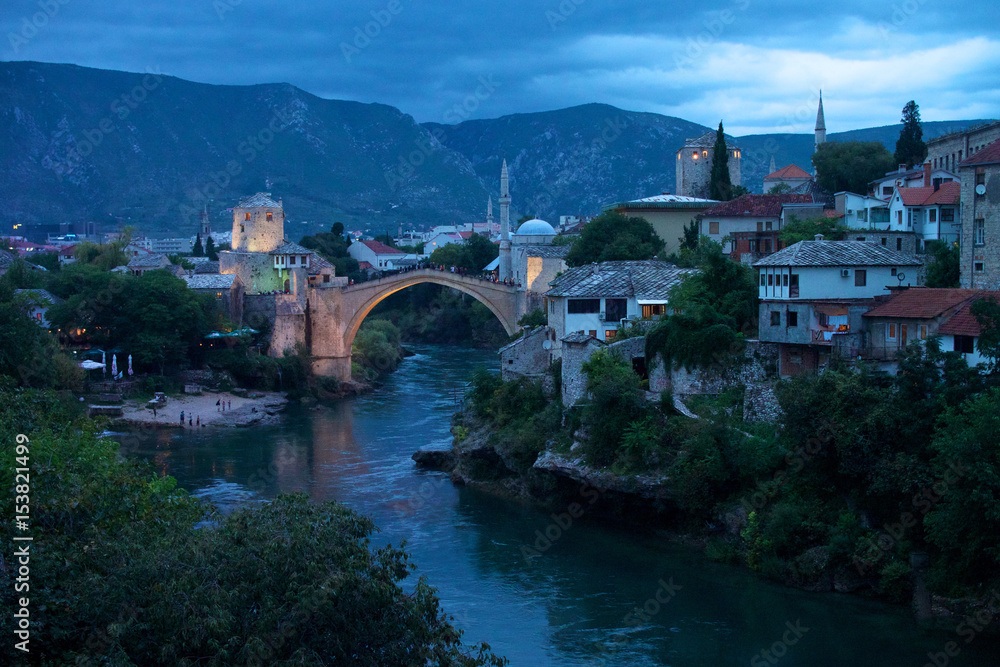 Old Bridge of Mostar at dusk
