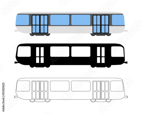 Set of Flat Metro icon. Cartoon, Outline, Silhouette Vector illustration