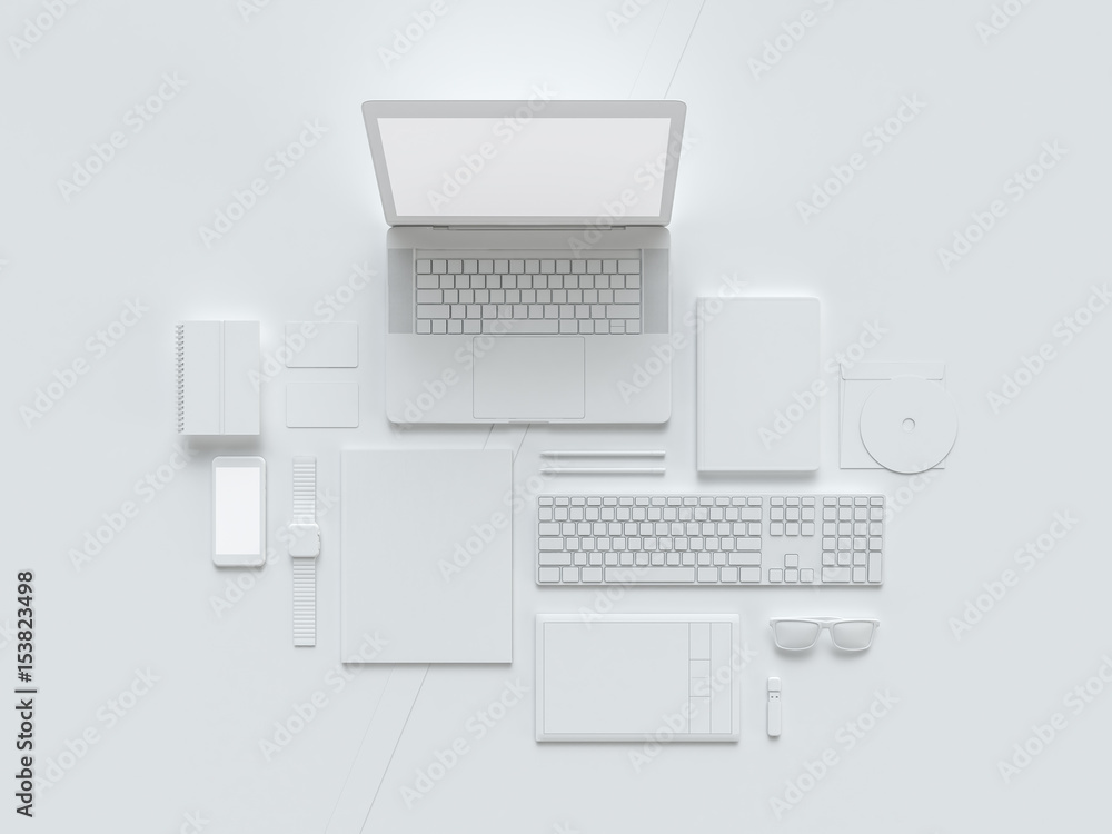 Grey and isolated office supplies with attributes furniture for office. 3D illustration. Grey and isolated office supplies with attributes furniture for office. 3D illustration.