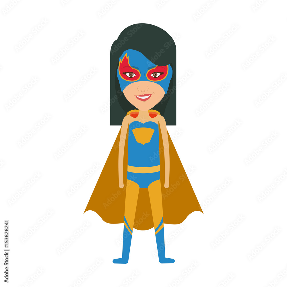 colorful silhouette with standing girl superhero with short straight hair and without contour vector illustration
