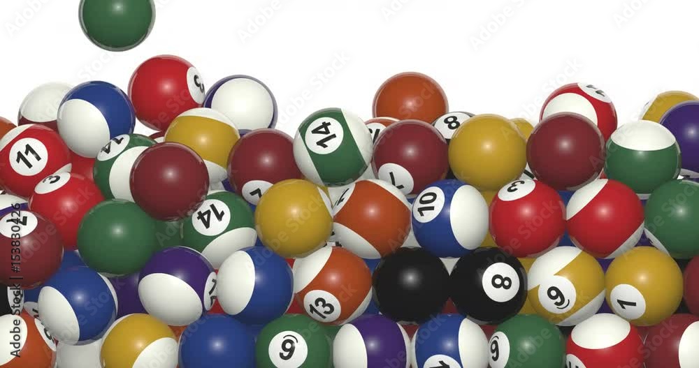 Falling billiard balls / 3D animation of billiard balls filling screen Falling billiard balls / 3D animation of billiard balls filling screen