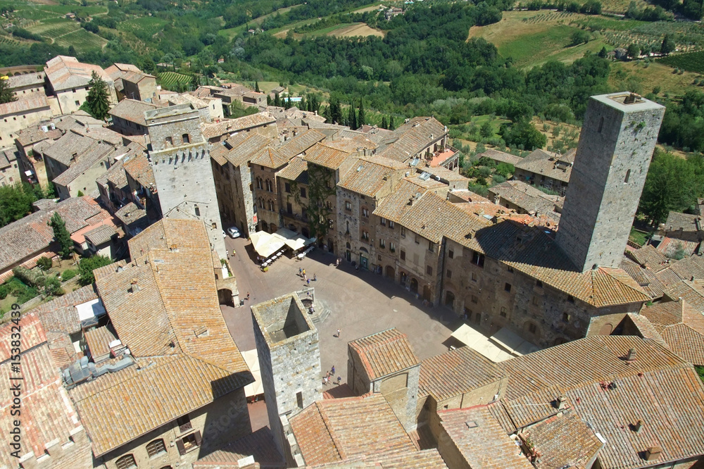 View from tower in typical village, San Gimignano, Italy