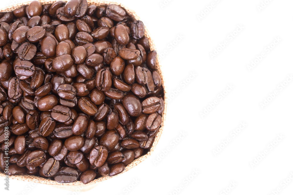 Fototapeta premium Sack of coffee beans on white background
