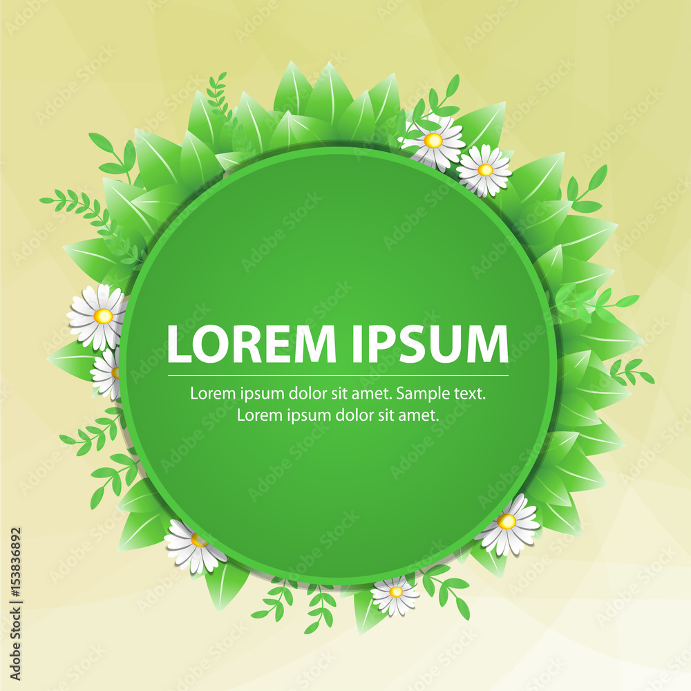 Round green frame with flowers and leaves on a yellow background. Vector Round green frame with flowers and leaves on a yellow background. Vector