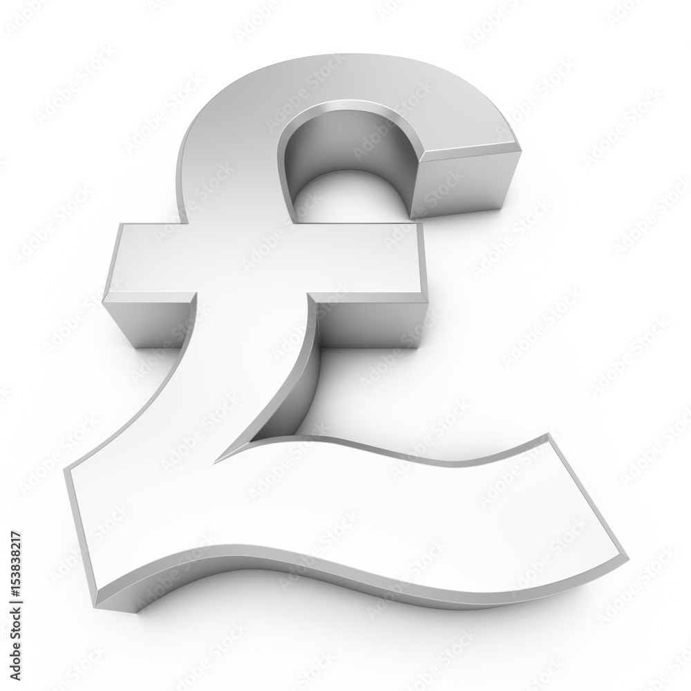 3D Rendering silver Pound Sign isolated on white background