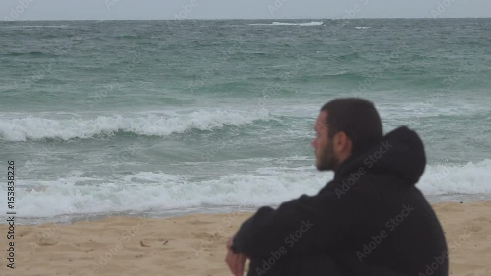 Sunshine Coast, Young Man Sit on the Beach, Thinking Sunshine Coast, Young Man Sit on the Beach, Thinking